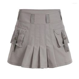 Skirts Women Harajuku Y2k 90s Casual Pleated Hight Waist Sexy Clubwear Short 2023 Solid Grey Vintage Cargo Mini