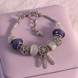 The Latest In 2023 Thread Texture Fashion Charm Pendant Bracelet for Pandora Platinum Heart DIY Beaded Pendant Lady Bracelet with Original Box for Women