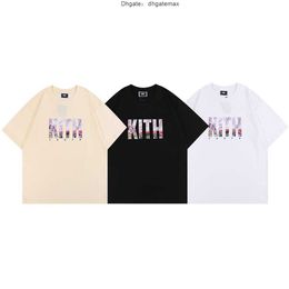 Men's T-Shirts Men's Fashion Short Sleeve New Fashion Brand Letter Kith Short Sleeve Cherry Blossom T-shirt