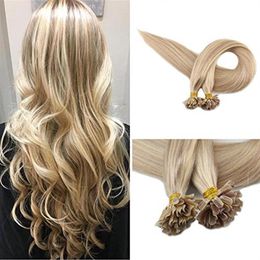 Evermagic High quality Remy Hair Extensions Human Hair U Tip Keratin 18 613#Color Nail Tip Extensions227q