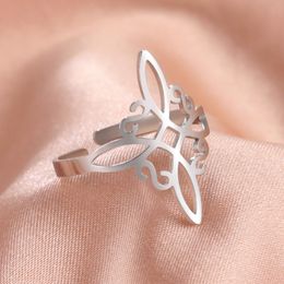 Dawapara Wiccan Witches Knot Ring Cross Celtics Knot Adjustable Women Rings Protection Amulet Stainless Steel Jewellery