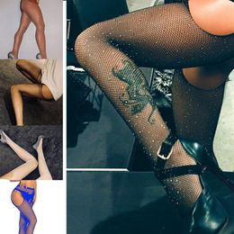 Nylons Shiny Socks Pantyhose Fishnet Stocking Rhinestone Female Diamonds Tights Hollow Beading Club Party320W