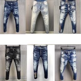 mens jeans denim ripped jeans for men skinny broken italy style hole bike motorcycle rock revival pants254B