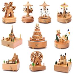 Decorative Objects Figurines Carousel Musical Box Wooden Music Box Wood Crafts Retro Birthday Gift Vintage Home Decoration Accessories Valentine's Day Gift 230718