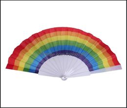 Party Favour Event Supplies Festive Home Garden Folding Rainbow Fan Printing Crafts Festival Decoration Plastic Hand Held Dance Fan5403028 Best quality