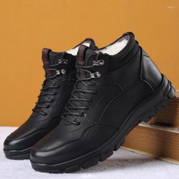 Boots Wool Inside Mens Shoes Genuine Leather Black Winter Men Casual Warm Waterproof Snow Lace Up Boot Shoe For Man