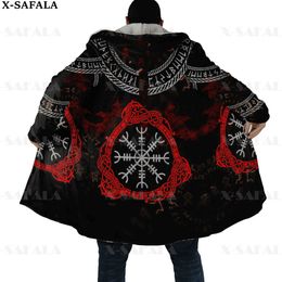 Men's Wool Blends Odin Viking Tattoo Moon Raven Wolf Dragon Print Thick Warm Hooded Cloak Men Overcoat Coat Windproof Fleece Cape Robe Blanket-3 HKD230718