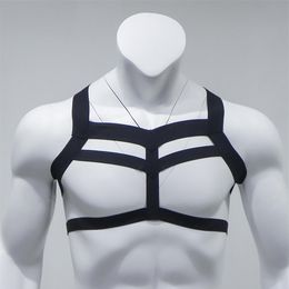 Men's Sexy Costumes Lingerie Elastic Nylon Strap Halter Body Chest Shoulder Harness Bondage Nightclub Hollow Out One Size262E