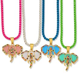 Pendant Necklaces Colourful Elephant Head Necklace Women Girls Party Gifts Cubic Zirconia Enamel Small Cute Animal Classic Jewellery