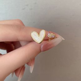 Korean Fashion Shell Love Heart Zircon Rings for Women Exquisite Pearl Flower Open Finger Ring Girls Minimalist Unusual Jewelry
