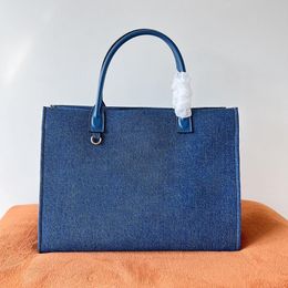 Large Tote Bag Denim Black Tote Bag Autumn Winter Luxury Women Handbag Shopping Bag Purse Top Quality Suede Leather Golden Circular Large Hardware Embossed Letter