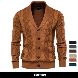 Men's Sweaters AIOPESON Cotton Argyle Cardigan Men Casual Single Breasted Solid Colour Business Mens Cardigans New Winter Fashion Sweater Man L230719