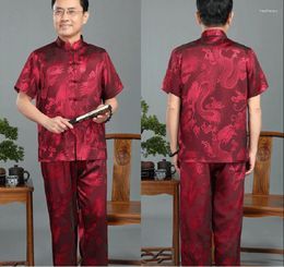 Ethnic Clothing Wholesale Traditional Chinese Style Men Hanfu Suit Silk Satin Tang Clothes Tai Chi Sport Suits Casual Pyjamas M-XXXL