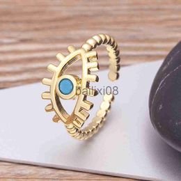 Band Rings Fashion Bohemian Lucky Turkish Evil Eye Rhinestone Open Rings For Women Vintage Boho Adjustable Ring Copper Zircon Party Jewellery J230719