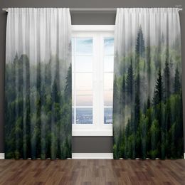 Curtain 3D Landscape Curtains Nature Misty Forest Green Hill Living Room Bedroom Window Drapes