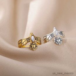 Band Rings Vintage Opal Eagle Rings for Women Stainless Steel Punk Engraving Animal Couple Ring Fashion Jewelry Gift R230804