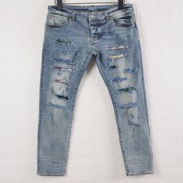2021 Mens jeans pants Long Skinny Destroy quilt Ripped Straight cut hole fashion luxury designer jean Men s Designers Clothes291E