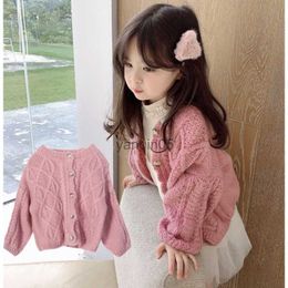 Pullover Spring Autumn Girl Korean Cardigan Clothes Toddler Girls Retro Knitted Sweater O-Neck Casual Fashion Cute Sweater Kids Clothes HKD230719