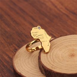 Adjustable Africa Map Ring for Women Men Gold Colour Hip Hop Ethnic Jewellery Wholesale African Punk High Quality Copper Gift