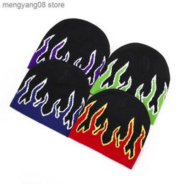 Beanie/Skull Caps New Hot Fashion Brand AutumnStreet Dance Skull Fire Hell Burn Flames Hot Trend Hip Hop Knitted Soft WearBonnet Beanie Hat T230719