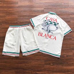 Mens Casual Shirts Casablanca Summer Shirt Anime Casa Blanca Quality Rabbit Print Short Sleeve Top Hawaiian Tshirt 230718