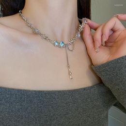 Pendant Necklaces Trendy Fashion Moonstone Cross Star Necklace For Women Shiny Crystal Charm Stitching Chain Clavicle Hip-hop Neck Jewelr