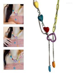 Pendant Necklaces 652F Fashionable Summer Colorful Heart Necklace Multi-Layer Pin Chain Jewelry Unique Alloy Splicing Neck For Women