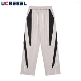 Men's Pants Contrast Paneled Casual Mens Autumn Simple Color Block Elastic Waist Streetwear Loose Straight-leg Men