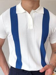 Men's Polos White Striped Slim Fit Business Polo Shirt 230718