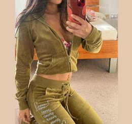 Women's Tracksuits Juicy Tracksuit Summer Brand Sewing Suit Velvet Velour Women Track Hoodies and Pants Met Tidal flow design569ss