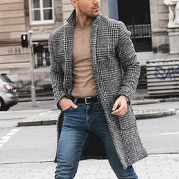 Men's Wool Blends Autumn Winter Fashion Men's Woollen Coats Solid Colour Single Breasted Lapel Long Coat Jacket Casual Overcoat Casual Trench HKD230718