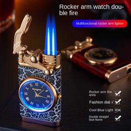 Windproof No Gas Lighter Wrist Watch Cigar Outdoors Jet Double Tube Lighters Gadgets for Men Cigarette Accessories Fires OVR0