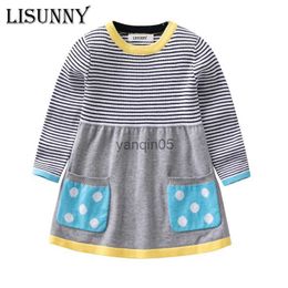 Pullover 2023 Spring Autumn New Girls Sweater Dress Kids Baby Sweater Children Clothing Cotton Knitted Skirt Stripe Jumper Pullover 0-5y HKD230719