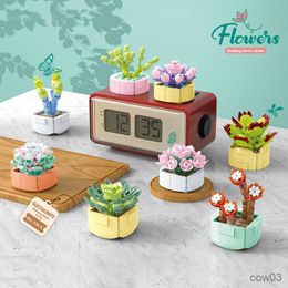 Blocks Mini Flower Building Blocks Home Desktop Succulent Potted Ornaments DIY Small Particles Puzzle Assembled Children's Toy Gift R230720