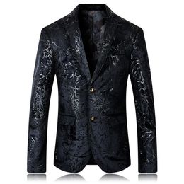 YUSHU Mens 2020 New Arrival Floral Blazer Men Wedding Prom Dress Blazers Plus Size 5XL Black Suit Jacket Men242v