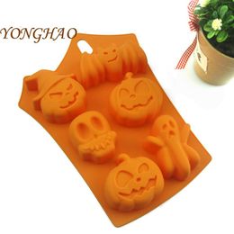 Halloween Cake Mold Silicone 6 Holes Ghost Pumpkin Shape Baking Mould Cake Tools Festival Bakeware2699