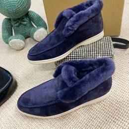 Winter brand Mens women Sports Shoes Winter Fur dress shoes casual Walking sneakers Suede leather loro designer open walk dresses boots 36-46 with box