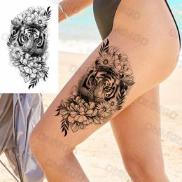 Realistic Daisy Tiger Thighs Temporary Tattoos For Women Adult Girl Rose Flower Snake Fake Tattoo Body Art Painting Tatoos Decal