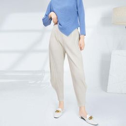 Women's Pants Autumn Winter 2023 Solid Colour High Waist Loose Stretch Miyake Pleated Harem Casual Trousers Ankle Length