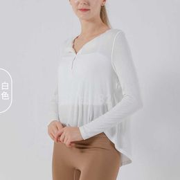 Women's long sleeve T-shirt yoga suit for gym daily close-fitting solid color casual badminton designer V-neck breathable outdoor sports aerobics CX060