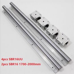 2pcs SBR16 1700mm 1800mm 1900mm 2000mm support rail linear rail guide 4pcs SBR16UU linear bearing blocks for CNC router parts310s