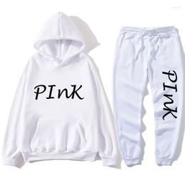 Men's Tracksuits Casual 2 Piece Sets Women'S Pink Set Letter Print Plus Size Sweatsuit Male Top Ans Skinny Pants Two Sportsuits