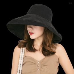 Wide Brim Hats Sun Visor For Women Cotton Roll Up Summer Beach Caps UV UPF Packable Foldable Travel