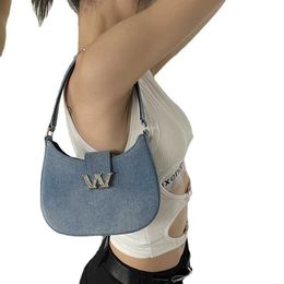 Luxury Design Women Denim Shoulder Bags Half Moon Phone Purses Chain Strip Crossbody Bag Female Small Tote Handbag