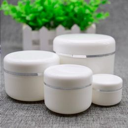 20 50 100 250ML White PP Cream Jar Silver Edge With liner Refillable Plastic Cosmetic Makeup Cream Jars Sample Container Bottle Pot Nehqk