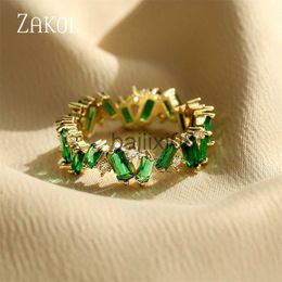 Band Rings ZAKOL Fashion Green Cubic Zirconia Rings for Women Geometry Crystal Ring Party Female Jewellery J230719