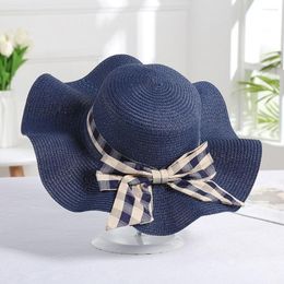 Wide Brim Hats Female Summer Caps Accessories For Beach Ladies Bucket Straw Big Bow Curved Solid Colour Design Women Dress TY0129