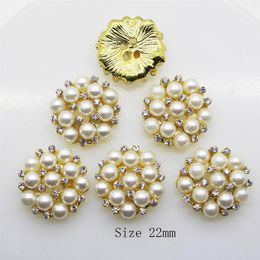 50pcs 22mm Round Rhinestones Pearl Button Wedding Decoration Diy Buckles Accessory Silver Golden306O