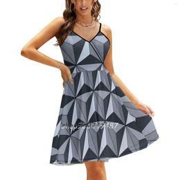 Casual Dresses Spaceship Earth-Silver Summer Cut Sexy Ladies Club Wear Party Sundresses Earth Pattern Triangles World