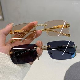 Sunglasses Fashion Vintage Rimless Cut Edge Women Brand Designer Shades Luxury Golden Leopard Frame UV400